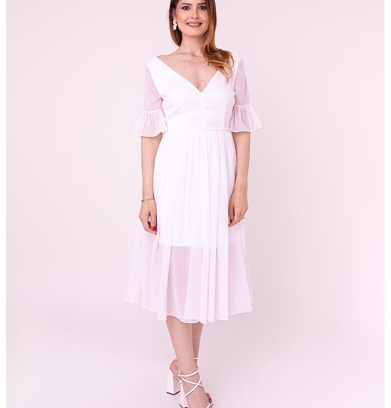 Миди рокля Promise с шпиц - Бял Ilona Andreoiu