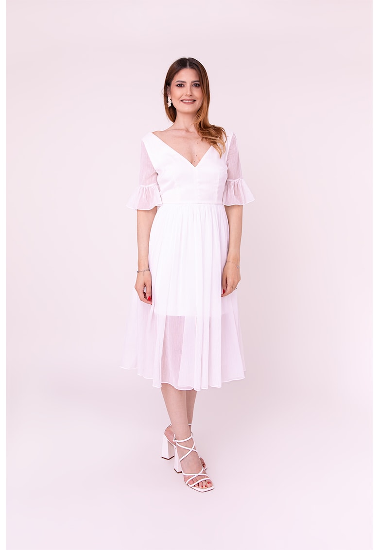 Миди рокля Promise с шпиц - Бял Ilona Andreoiu