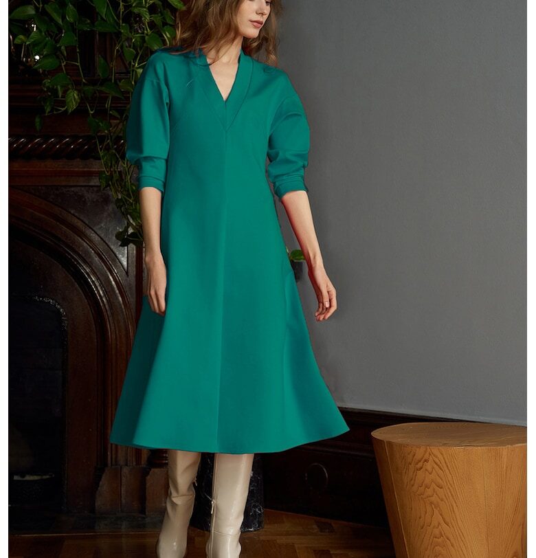 Миди рокля Scarlet с шпиц - Персийско зелено Noria Anis