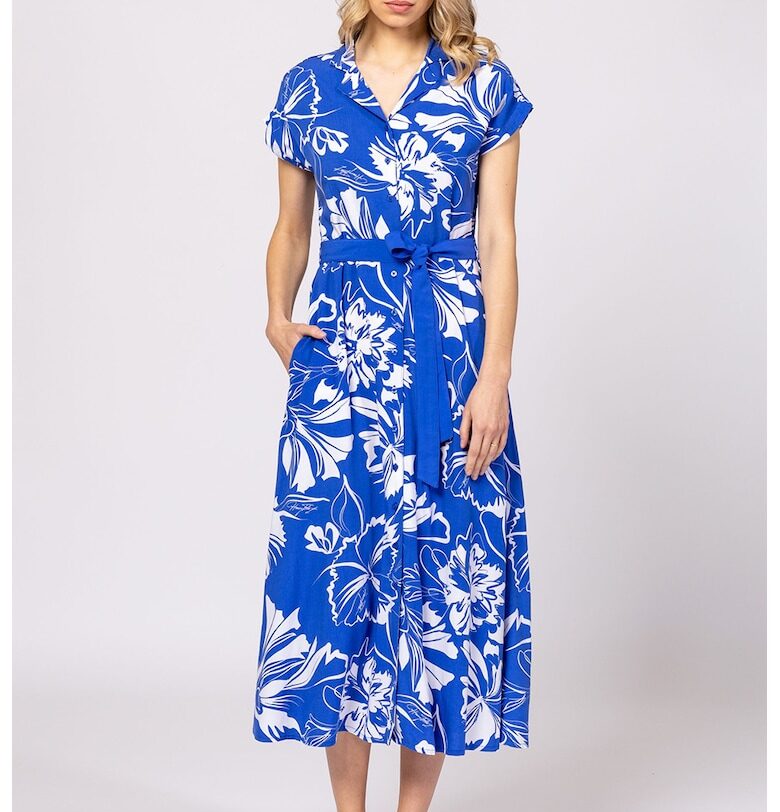 Миди рокля Vernica с джобове встрани - Бял/Кралско Синьо Heavy Tools