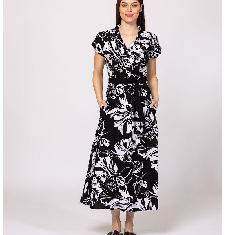 Миди рокля Vernica с джобове встрани - Черен/Бял Heavy Tools