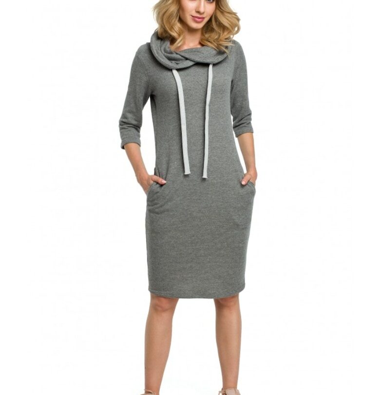 Миди рокля -  Ежедневна - памук/полиестер - Сив MOE