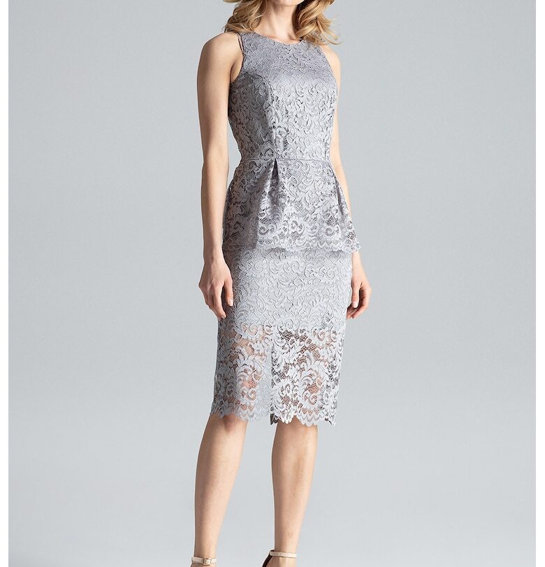 Миди рокля  от дантела - полиестер - сив цвят Figl