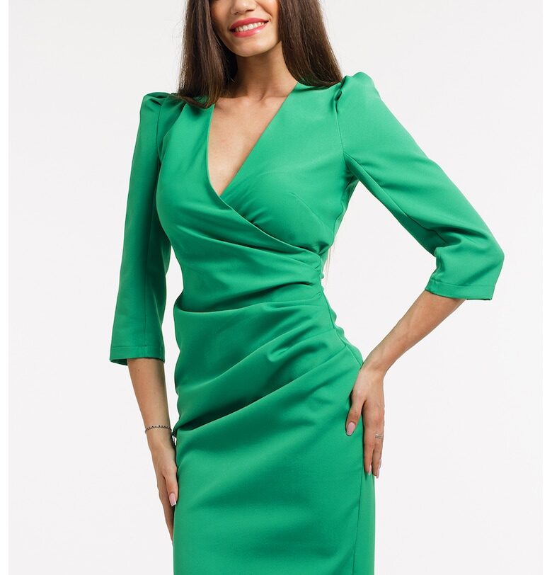 Миди рокля по тялото с шпиц - Зелен CAMISSI