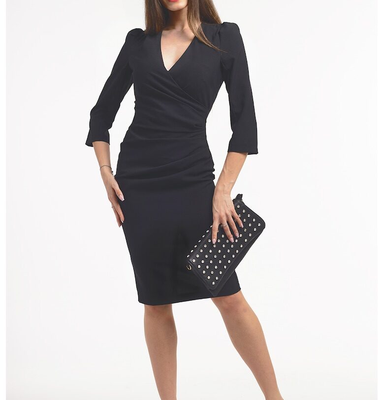 Миди рокля по тялото с шпиц - Черен CAMISSI