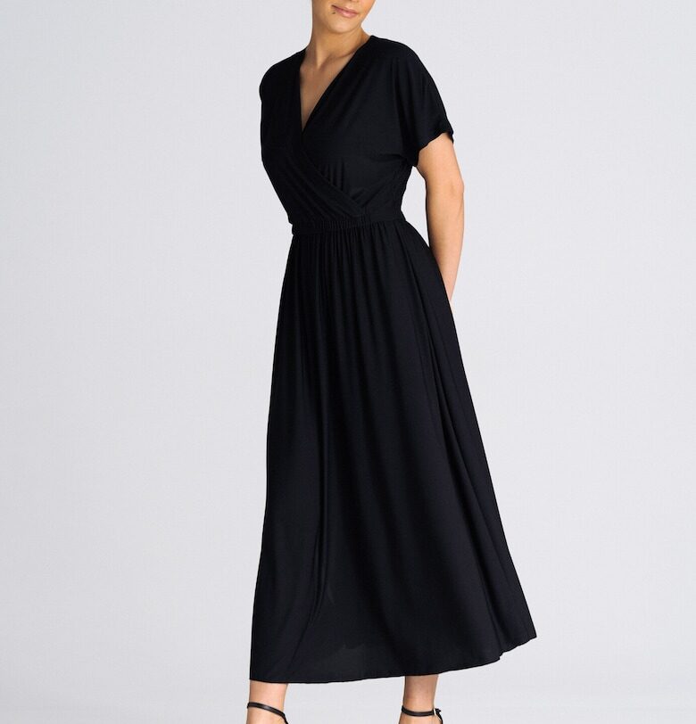 Миди рокля  полиестер - черна - семпла - SM Figl