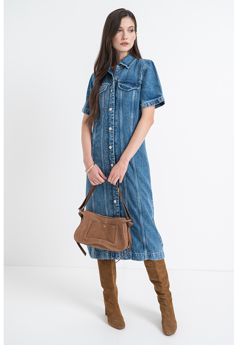 Миди рокля-риза от деним - Светлосин Tommy Hilfiger