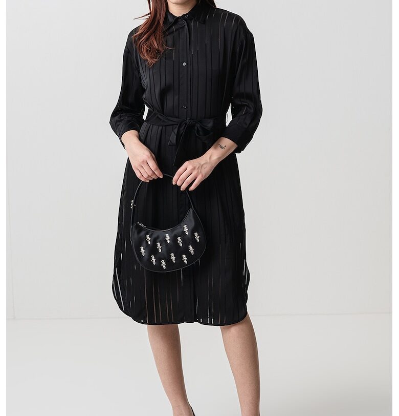 Миди рокля-риза с колан - Черен ARMANI EXCHANGE