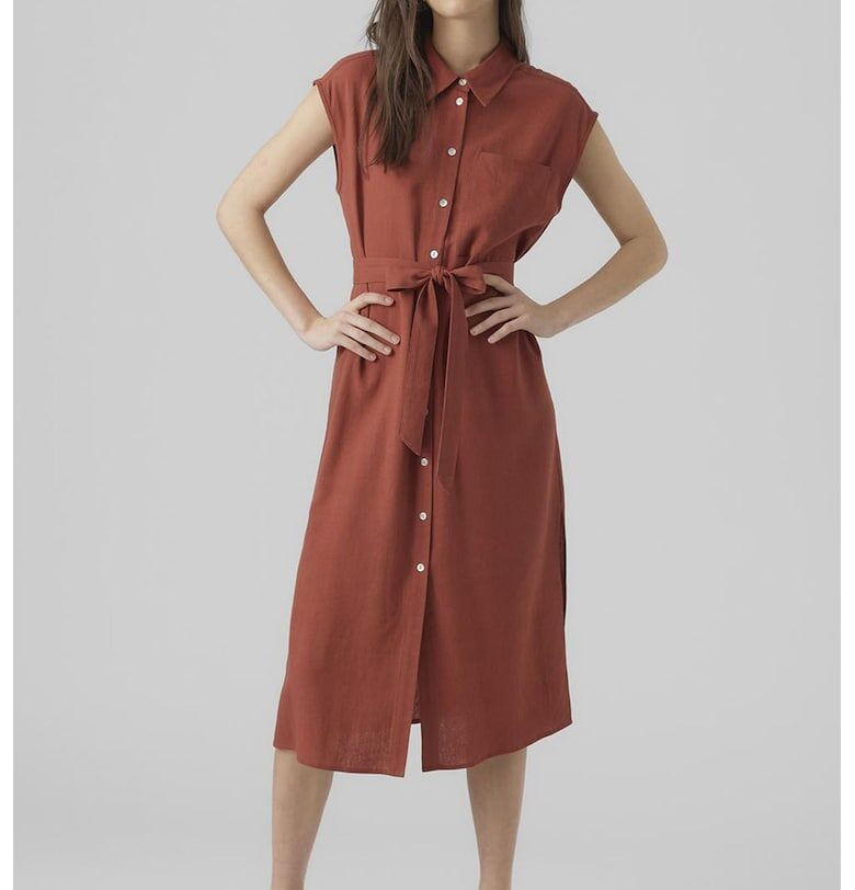 Миди рокля-риза с лен - Изгорен портокал Vero Moda