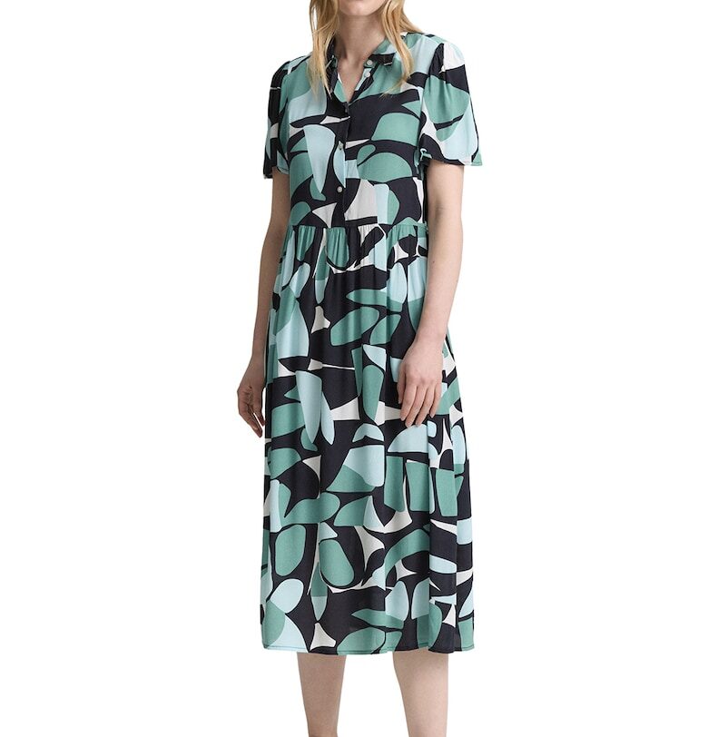 Миди рокля-риза с фигурална шарка - Черен/Светлозелен Tom Tailor
