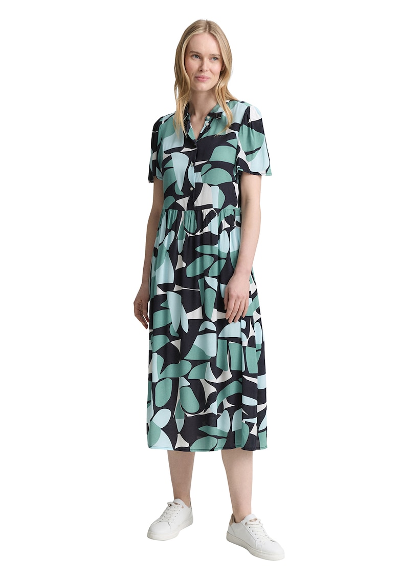 Миди рокля-риза с фигурална шарка - Черен/Светлозелен Tom Tailor