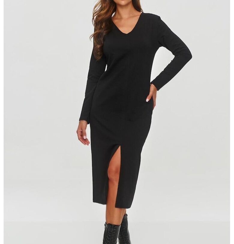 Миди рокля с V-образно деколте и предна цепка Makadamia