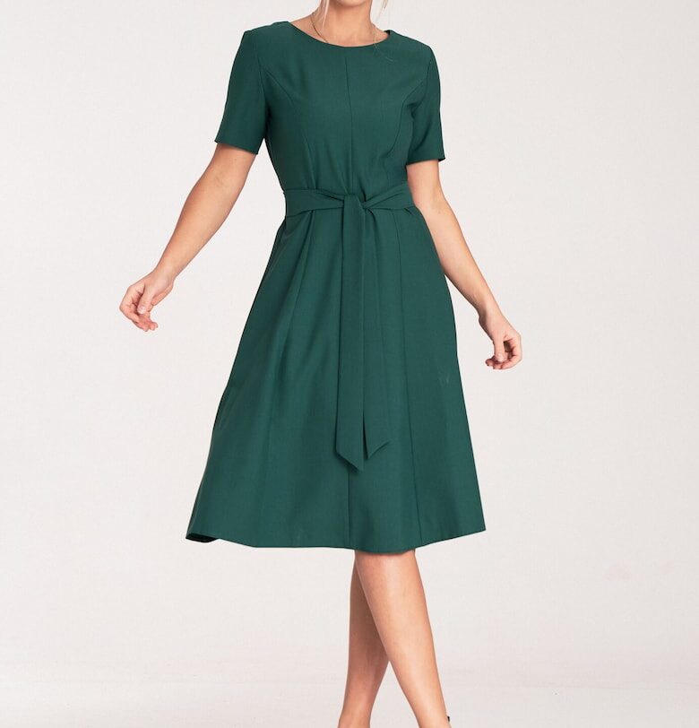 Миди рокля  с А-силует - елегантна - зелена - полиестер Figl