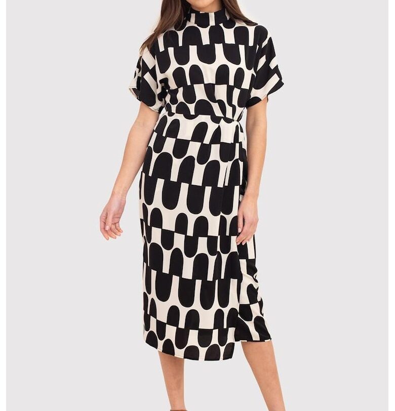 Миди рокля с абстрактен принт - Черно/Крем - DA1728 BLACK/CREAM - Черен/Крем Ax Paris