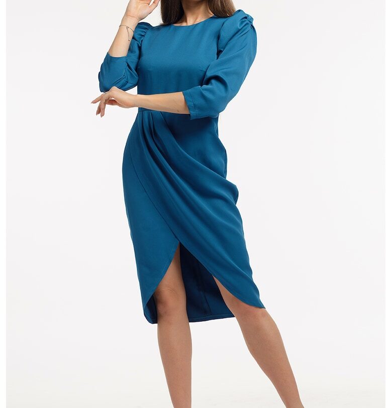 Миди рокля с бухнали ръкави - Петролно синьо CAMISSI