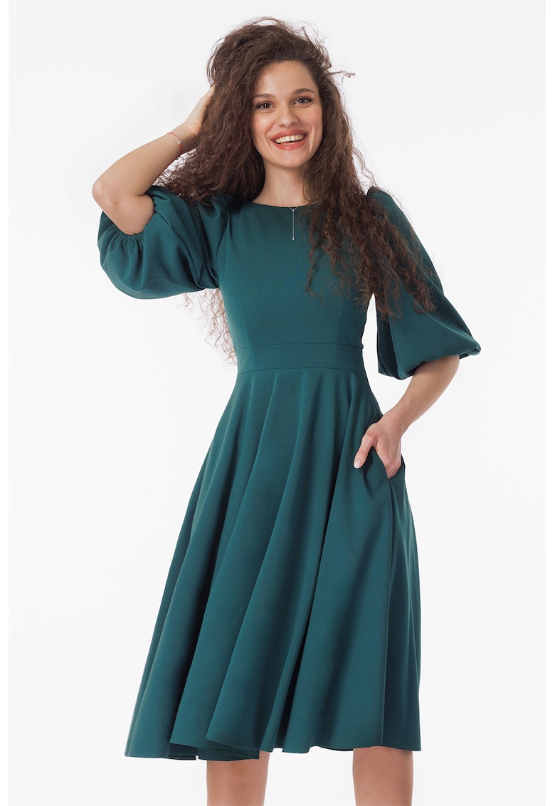 Миди рокля с бухнали ръкави - Петролно синьо CAMISSI