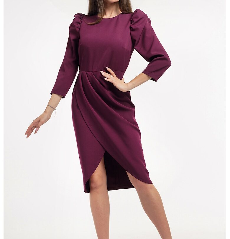 Миди рокля с бухнали ръкави - Тъмновиолетов CAMISSI