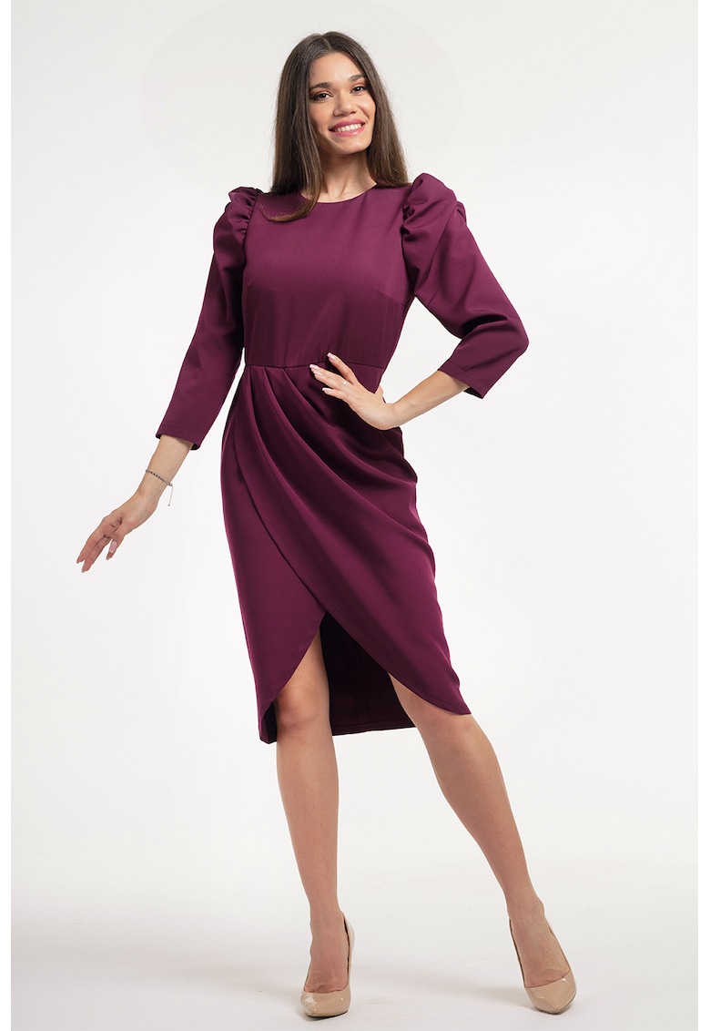 Миди рокля с бухнали ръкави - Тъмновиолетов CAMISSI