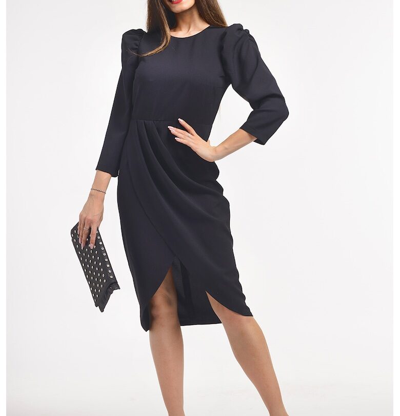 Миди рокля с бухнали ръкави - Черен CAMISSI