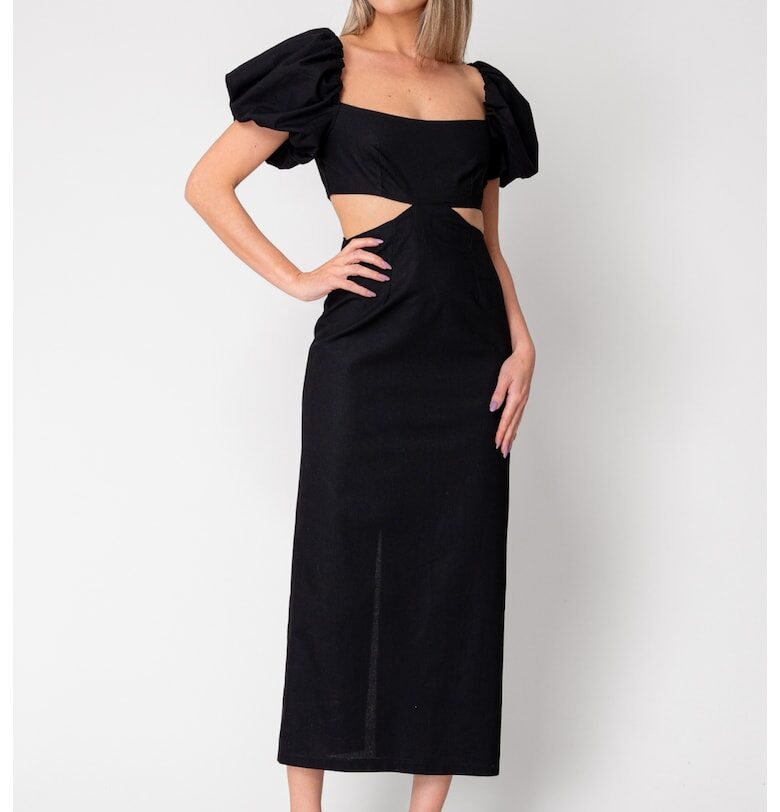 Миди рокля с бухнали ръкави Черна 16630 - Черен uFIT