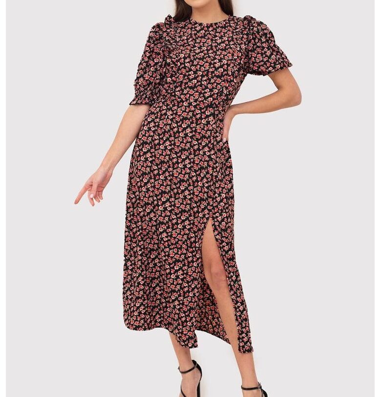 Миди рокля с волан и цветен принт DA1802 MULTI - Многоцветен Ax Paris