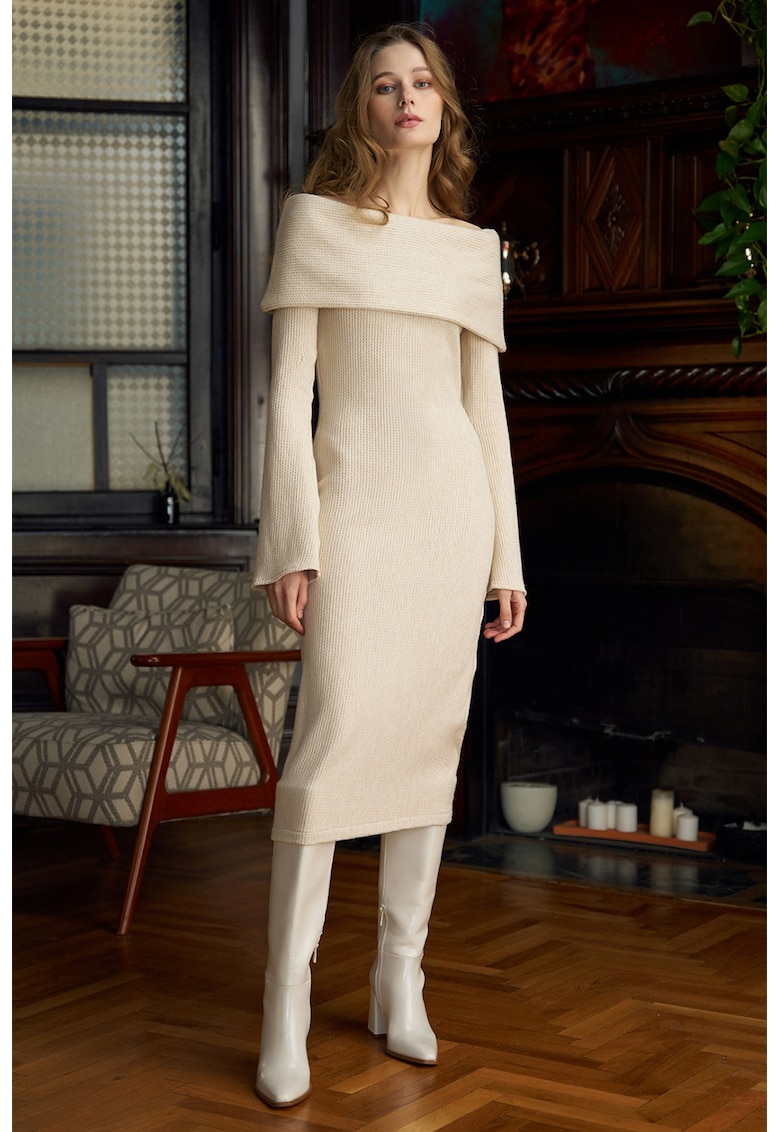 Миди рокля с голи рамене - Бежов Noria Anis