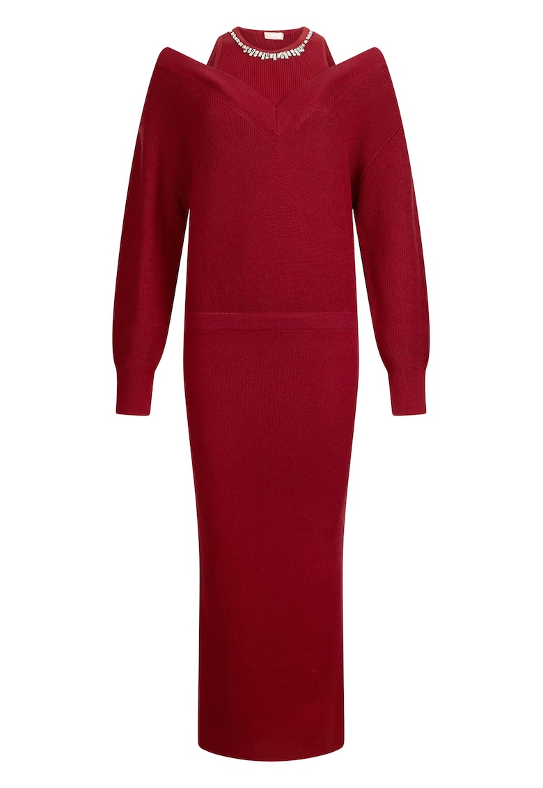 Миди рокля с голо рамо - Тъмночервен Liu Jo