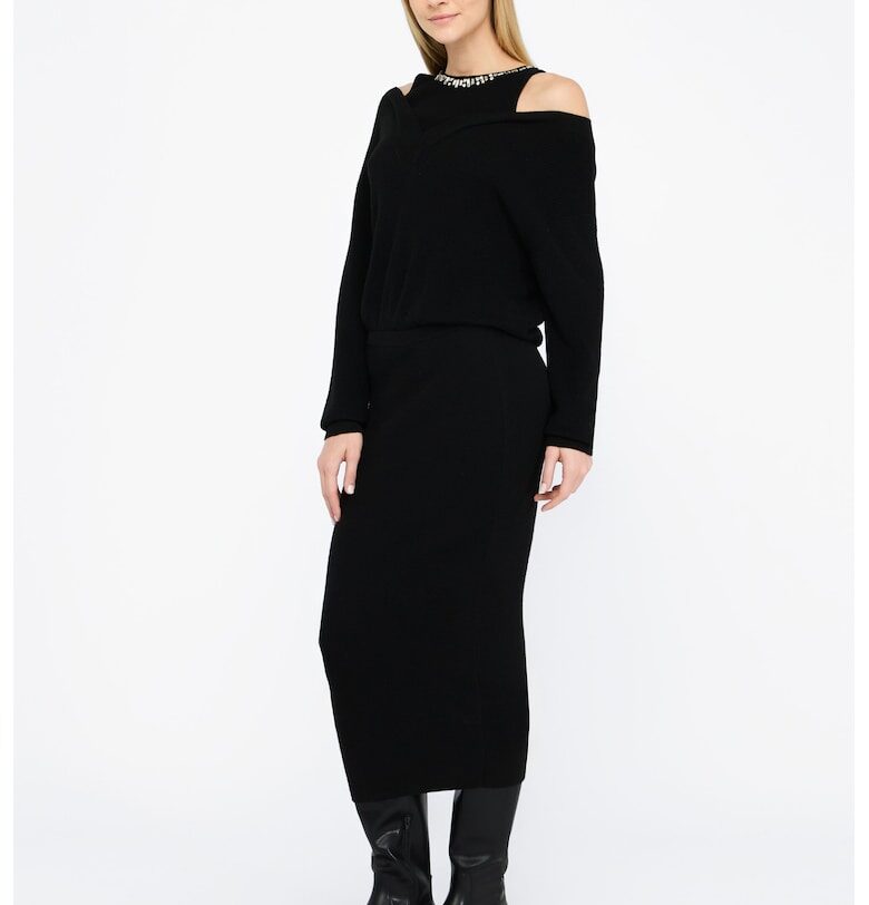 Миди рокля с голо рамо - Черен Liu Jo