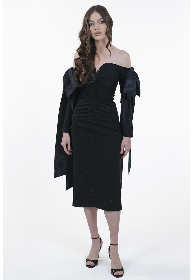 Миди рокля с голо рамо - Черен Maellie