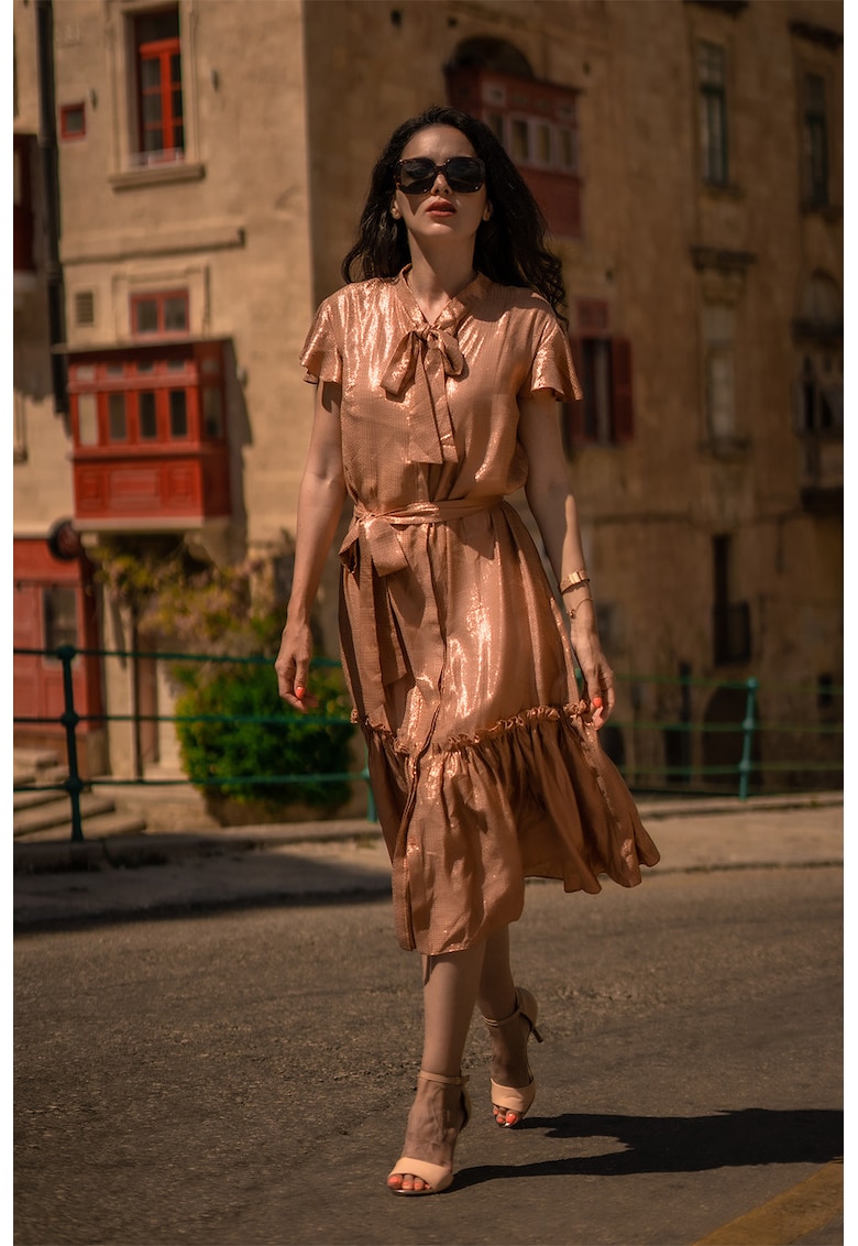 Миди рокля с голяма панделка - Бронз Larisa Dragna