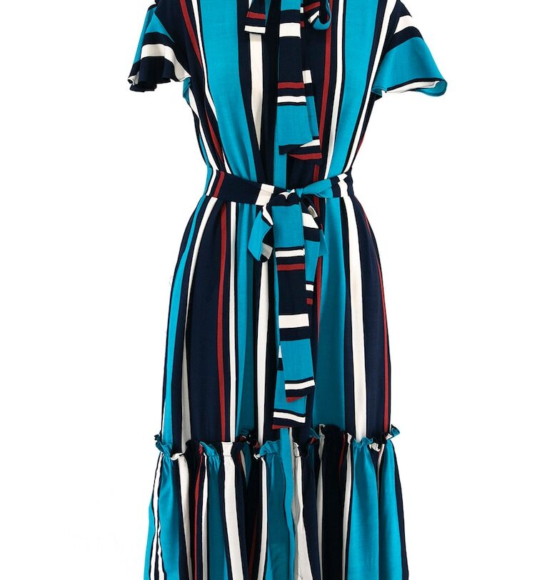 Миди рокля с голяма панделка - Черен/Син/Тъмносин Larisa Dragna