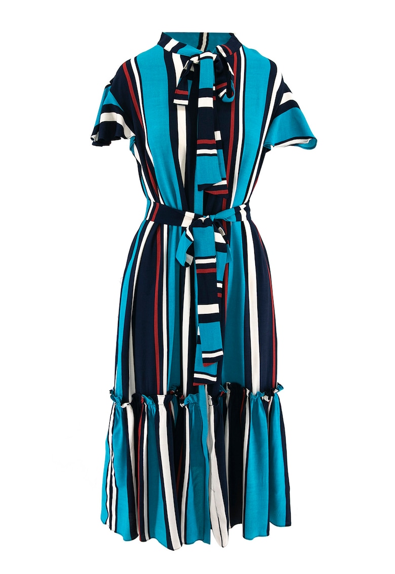 Миди рокля с голяма панделка - Черен/Син/Тъмносин Larisa Dragna