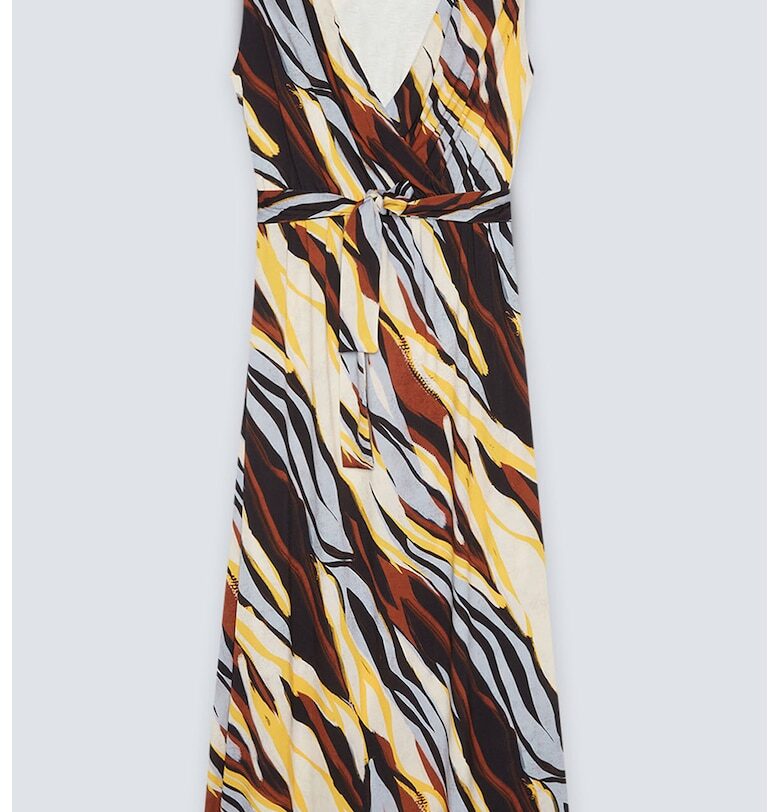 Миди рокля с графична шарка - Кафяв/Жълт/Прашно синьо Fiorella Rubino