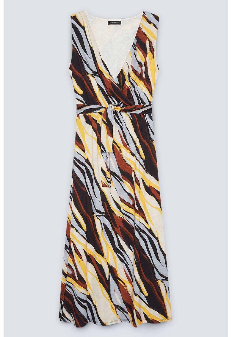 Миди рокля с графична шарка - Кафяв/Жълт/Прашно синьо Fiorella Rubino