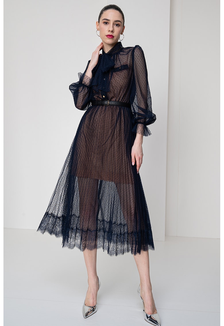 Миди рокля с дантела и принт - Кафяв/Тъмносин/Прозрачен SELF-PORTRAIT