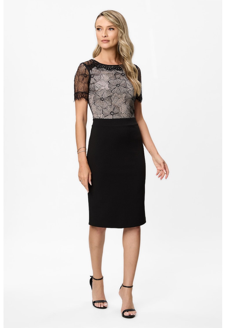 Миди рокля с дантелен горен слой - Бял/Черен BAROCCA