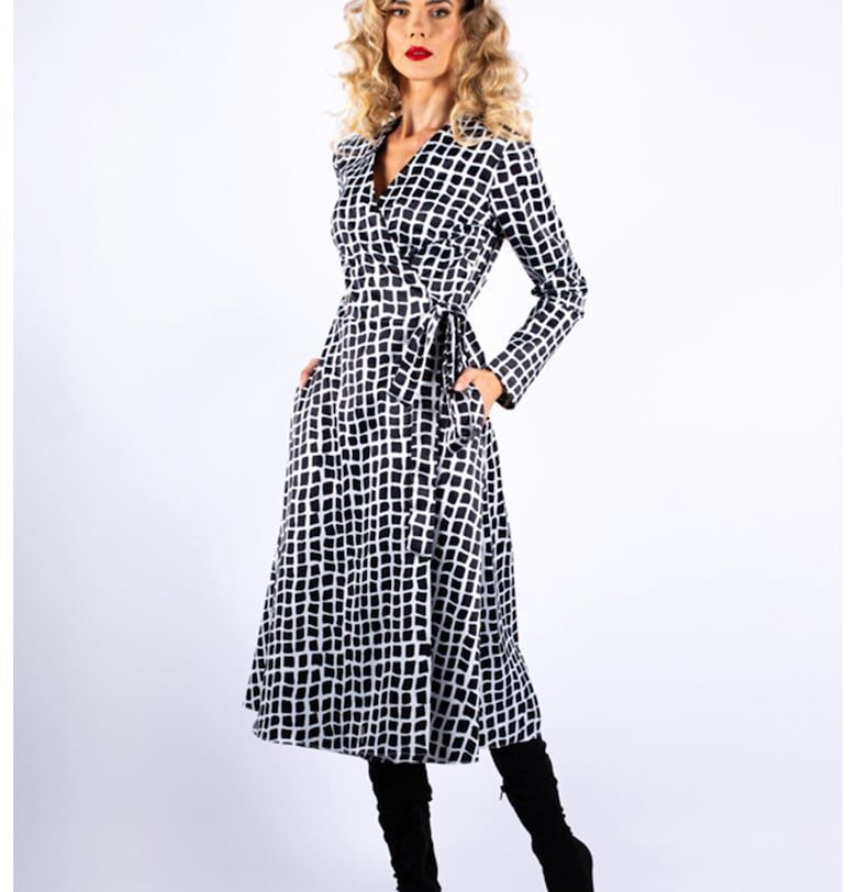 Миди рокля с десен - Бял/Черен Couture de Marie