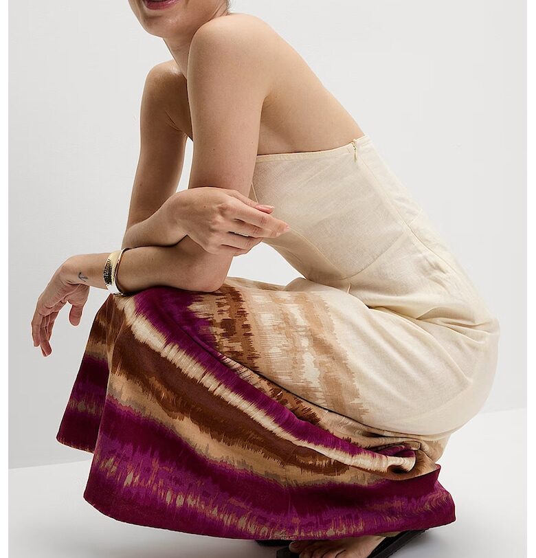 Миди рокля с десен - Слонова кост/Тъмновиолетов Marks  Spencer