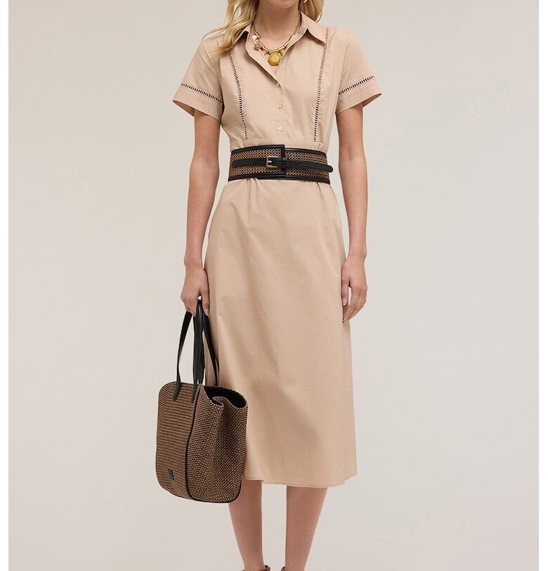 Миди рокля с джобове встрани - Бежов Motivi