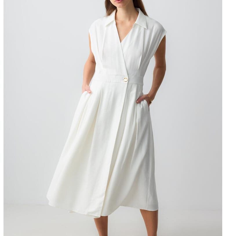 Миди рокля с джобове встрани - Бял JIMMY KEY