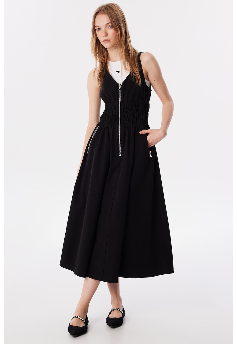 Миди рокля с джобове встрани - Черен TWIST