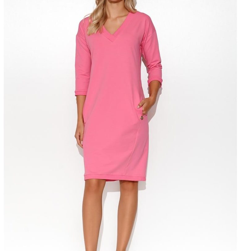 Миди рокля с джобове - от смес от памук Makadamia