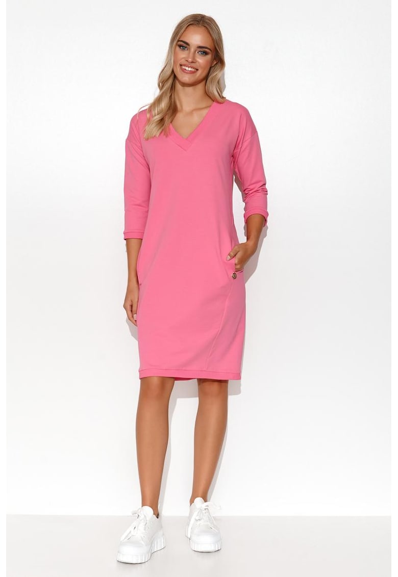 Миди рокля с джобове - от смес от памук Makadamia