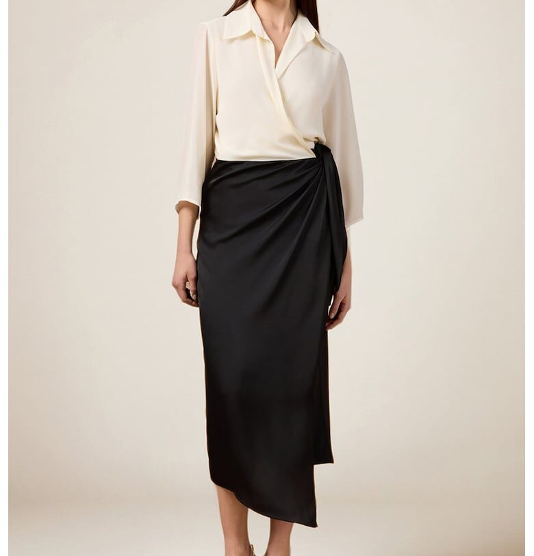 Миди рокля с дизайн 2 в 1 - Черен/Крем Oltre