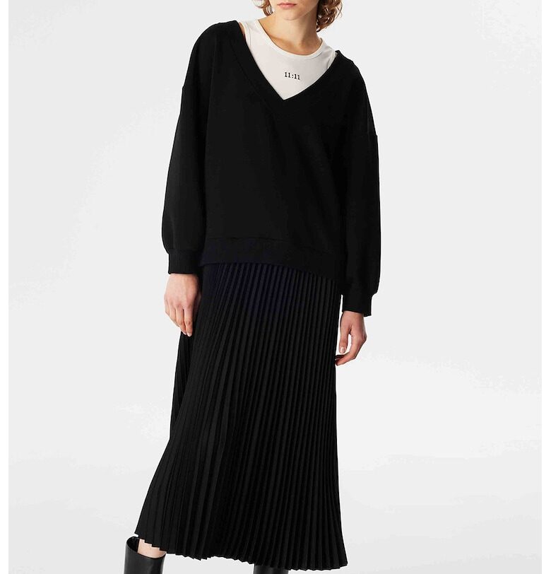 Миди рокля с дизайн 2 в 1 и плисе - Черен TWIST