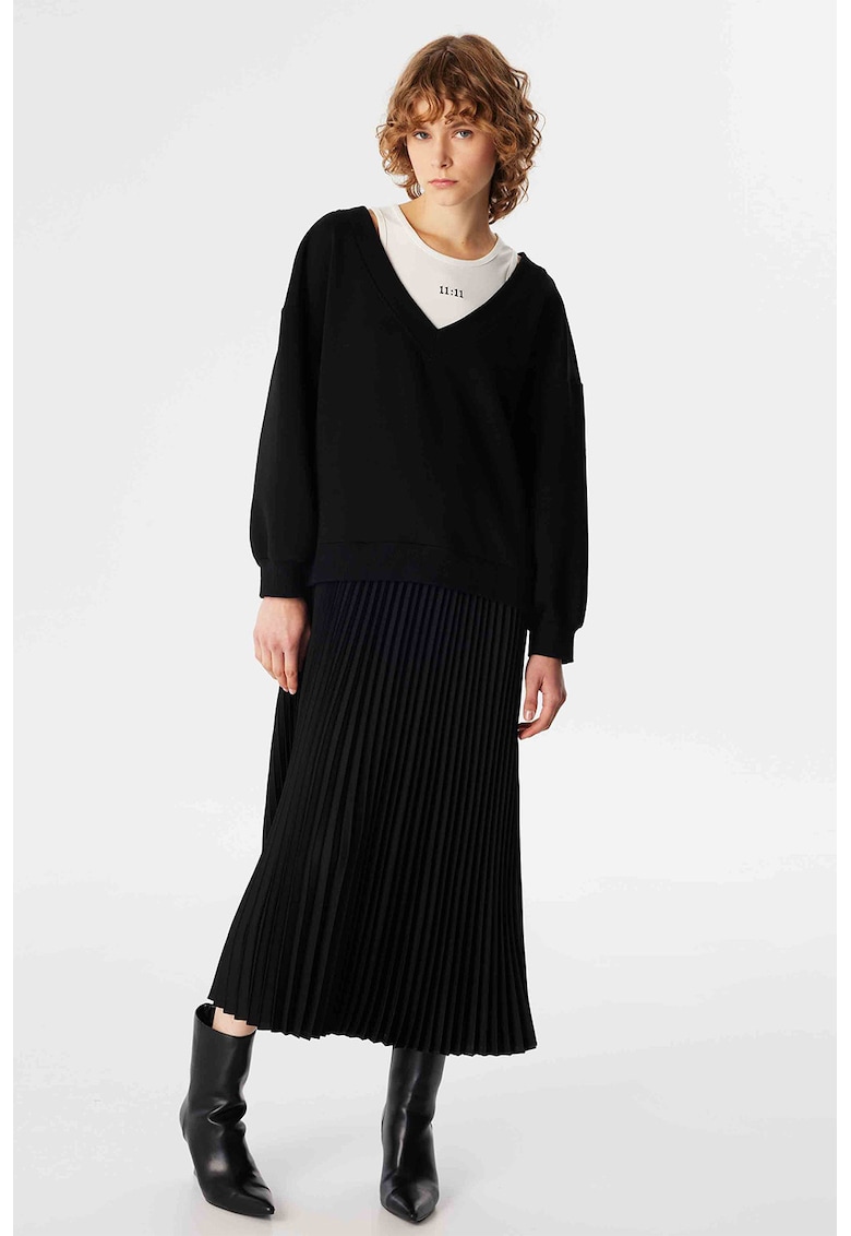 Миди рокля с дизайн 2 в 1 и плисе - Черен TWIST