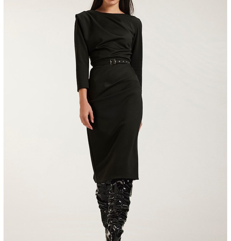 Миди рокля с драпиране - Черен Alina Cernatescu