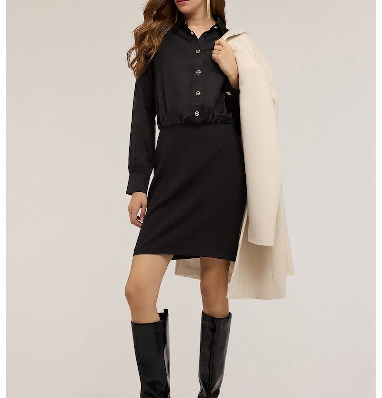 Миди рокля с дълги ръкави - Черен Motivi