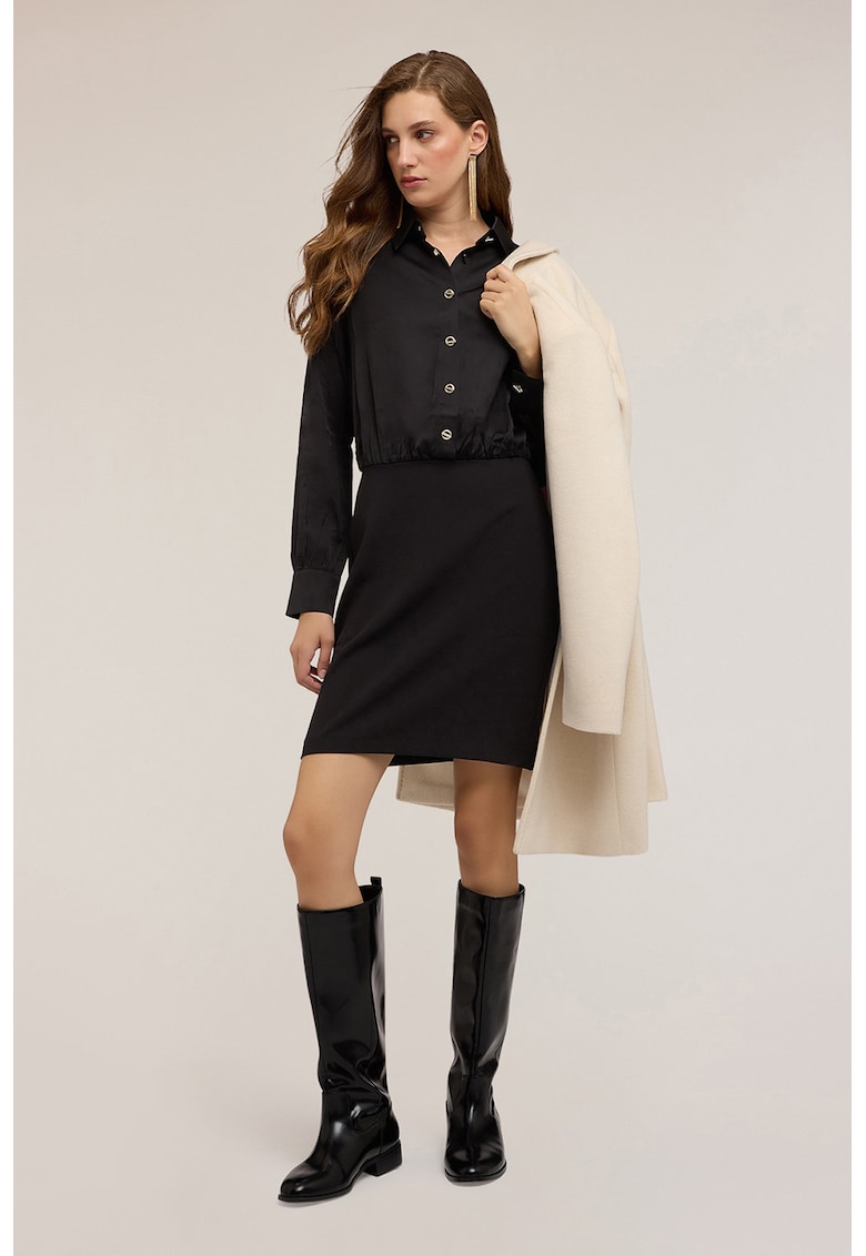 Миди рокля с дълги ръкави - Черен Motivi