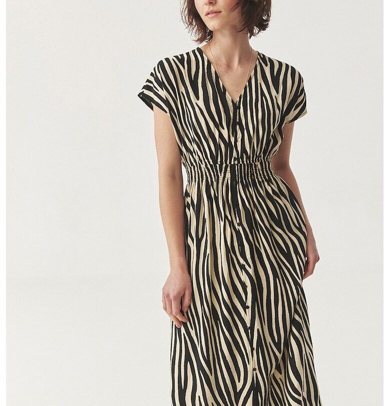 Миди рокля с животинска шарка - Слонова кост/Черен Tatuum